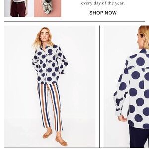 Boden Navy and White Patterned Top